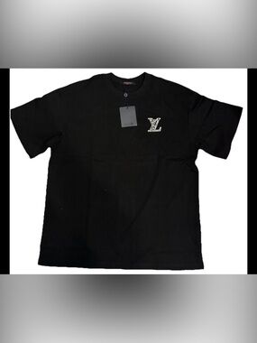 Louis Vuitton Black Short Sleeve Tee with White Monogram Motifs